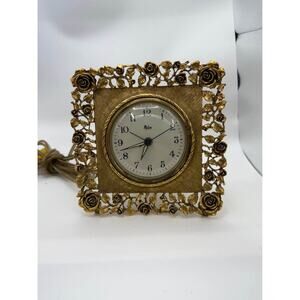 Vintage Matson Gold Ormolu Rose Alarm Clock